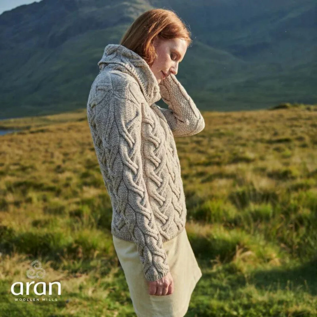Women's Chunky Cable Aran Oatmeal Jumper - Image 3