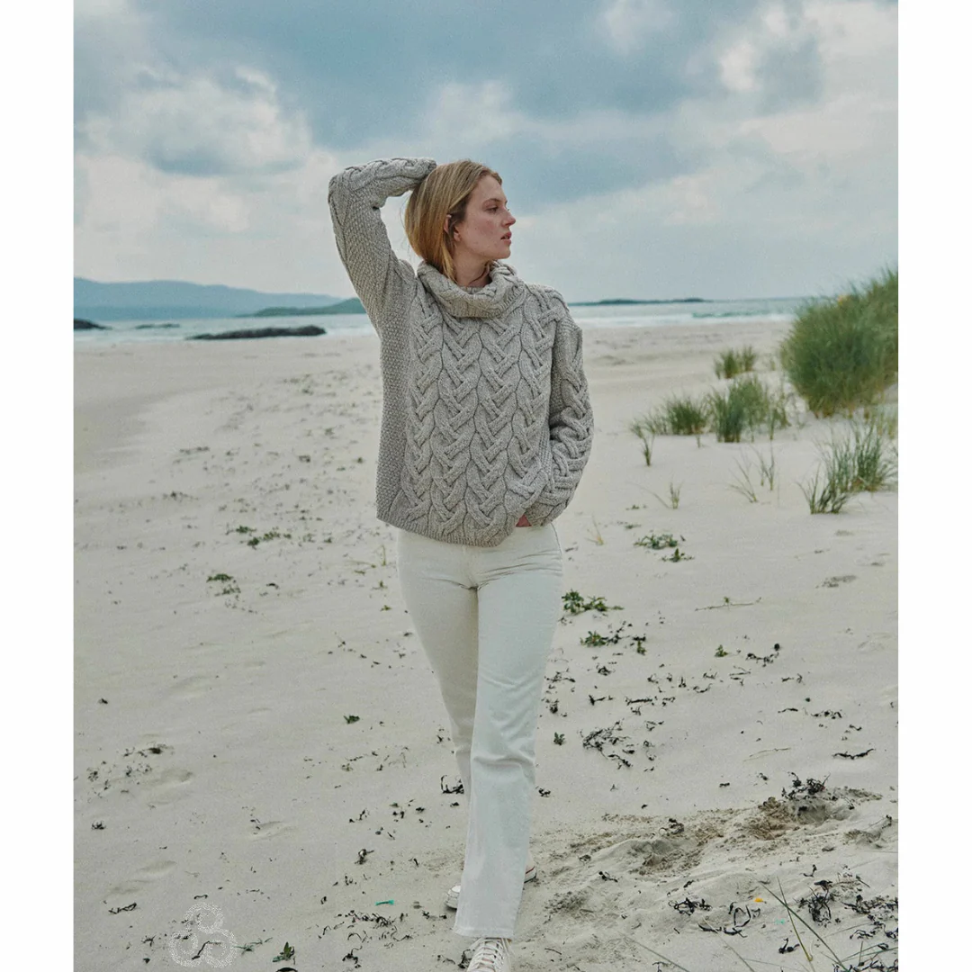 Women's Chunky Cable Aran Oatmeal Jumper - Image 6