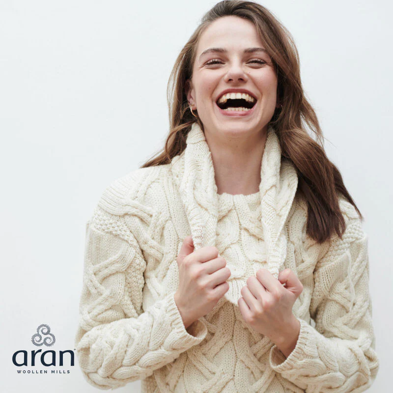 Women's Chunky Cable Cowl Natural Jumper - Image 3