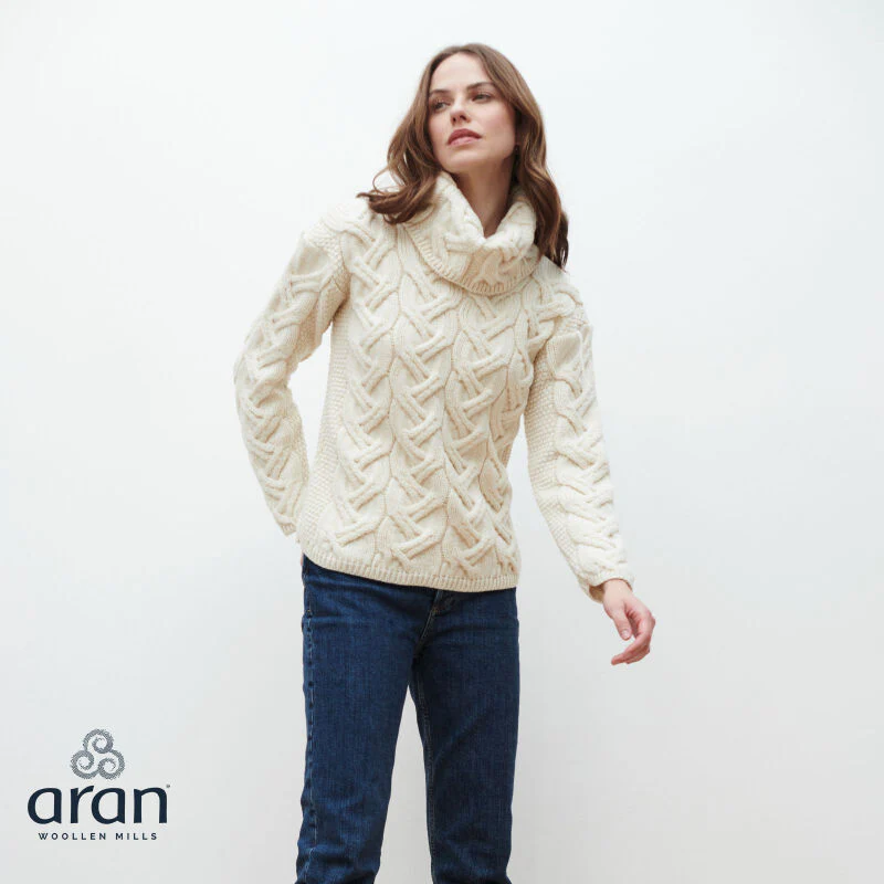 Women's Chunky Cable Cowl Natural Jumper - Image 4