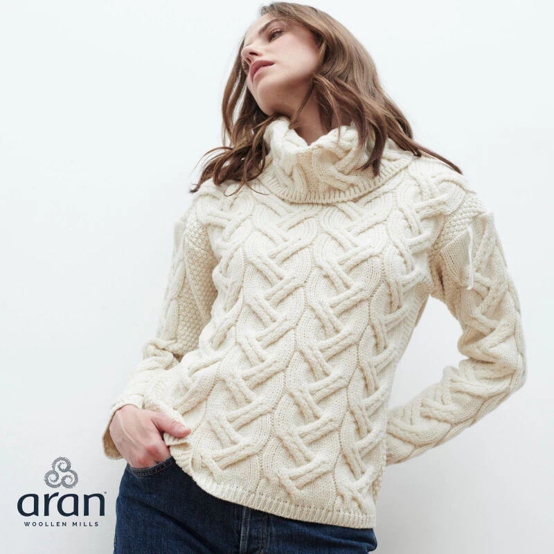 Women's Chunky Cable Cowl Natural Jumper - Image 5