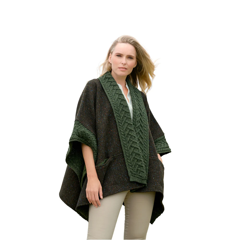 Women's Donegal Merino Wool & Tweed Army Green Cape
