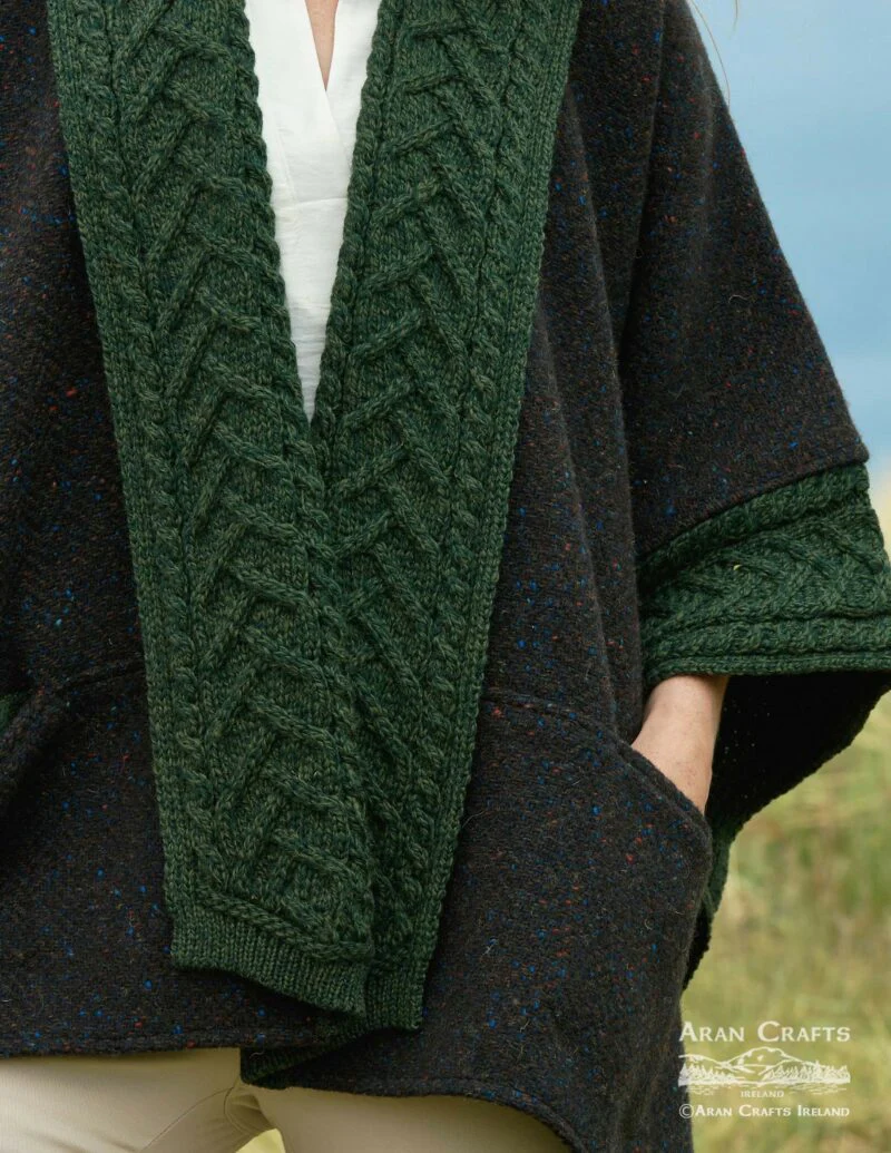 Women's Donegal Merino Wool & Tweed Army Green Cape - Image 3