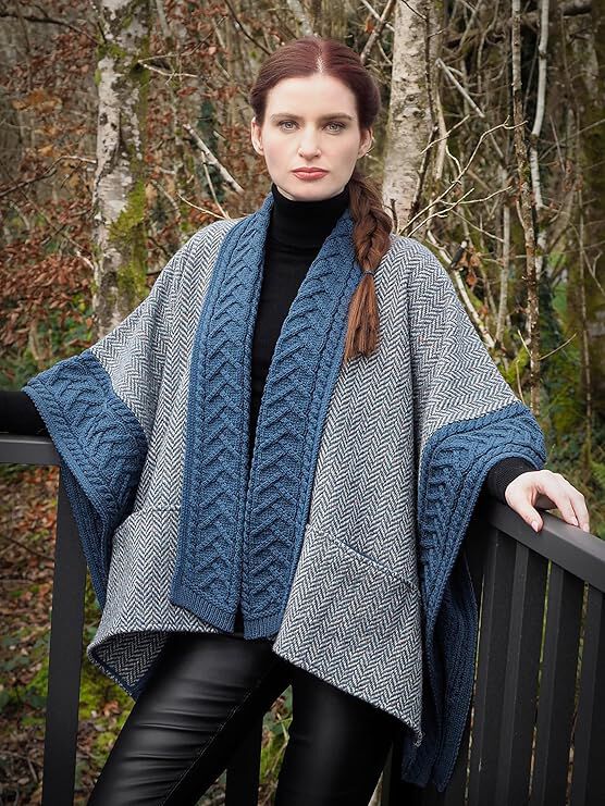Women's Donegal Merino Wool & Tweed Mallard Blue Cape - Image 6