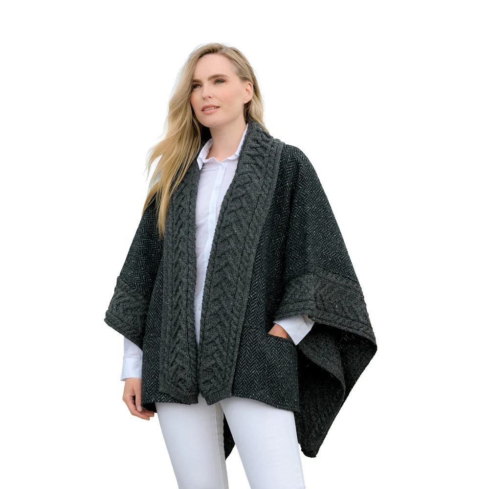 Women's Donegal Merino Wool & Tweed Charcoal Cape