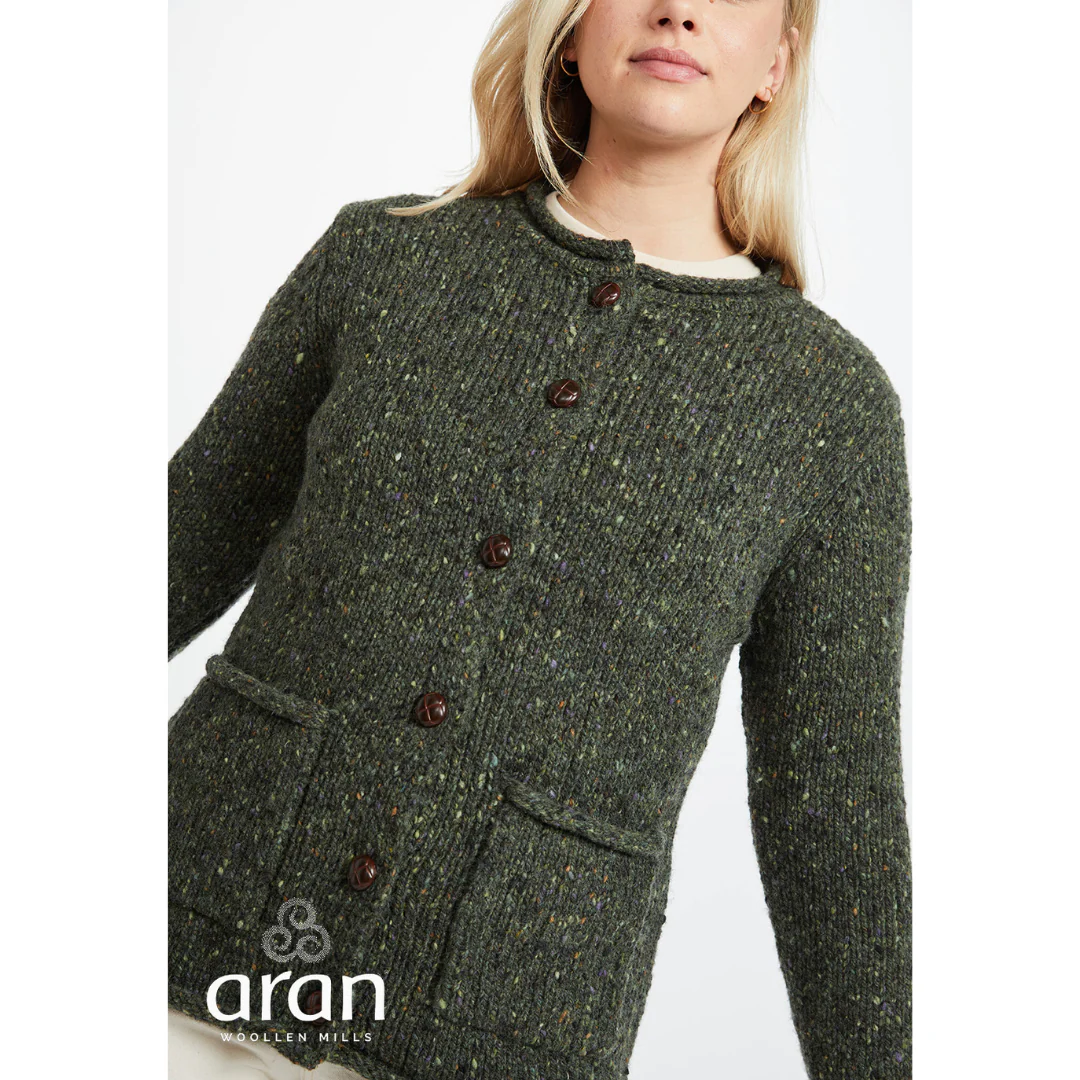 Women's Donegal Tweed Aran Green Cardigan - Image 3