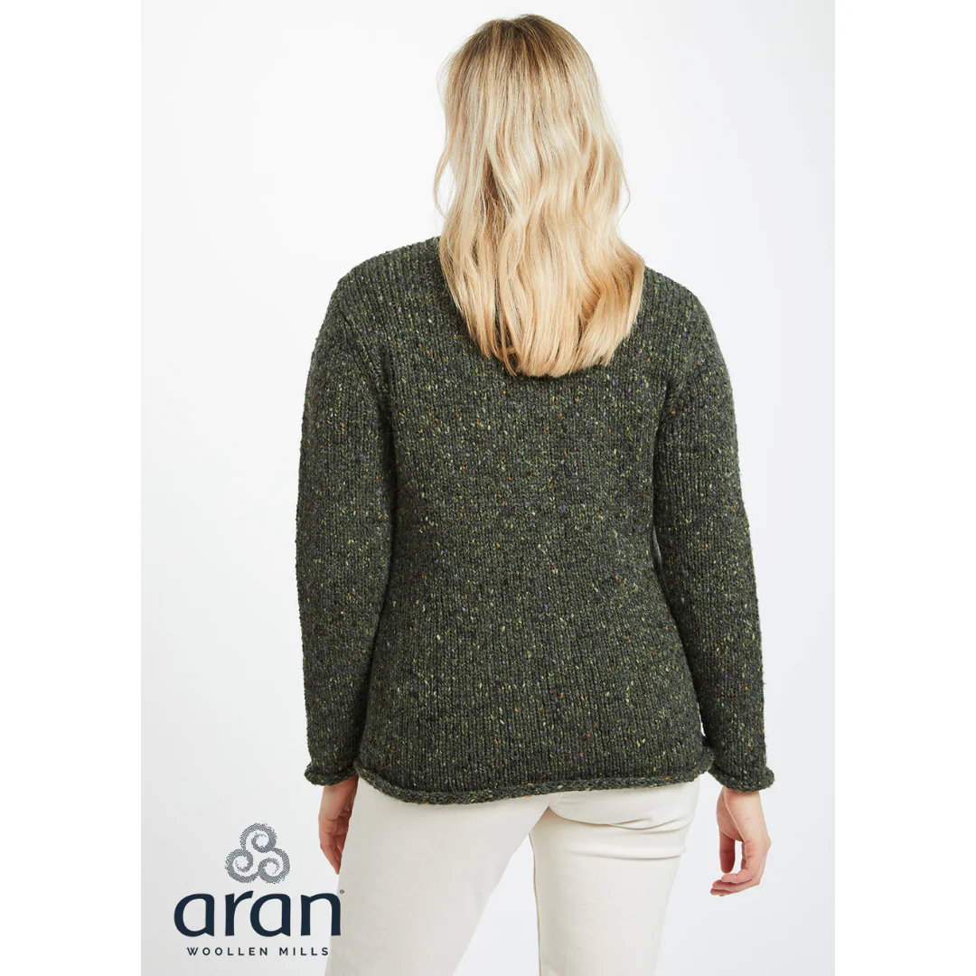 Women's Donegal Tweed Aran Green Cardigan - Image 4
