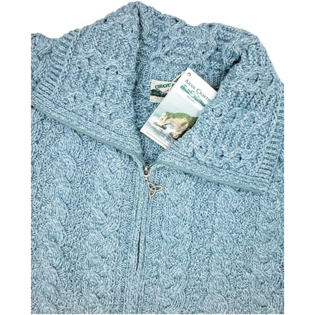 Women's Double Collar Zip Mermaid Blue Cardigan - Image 3