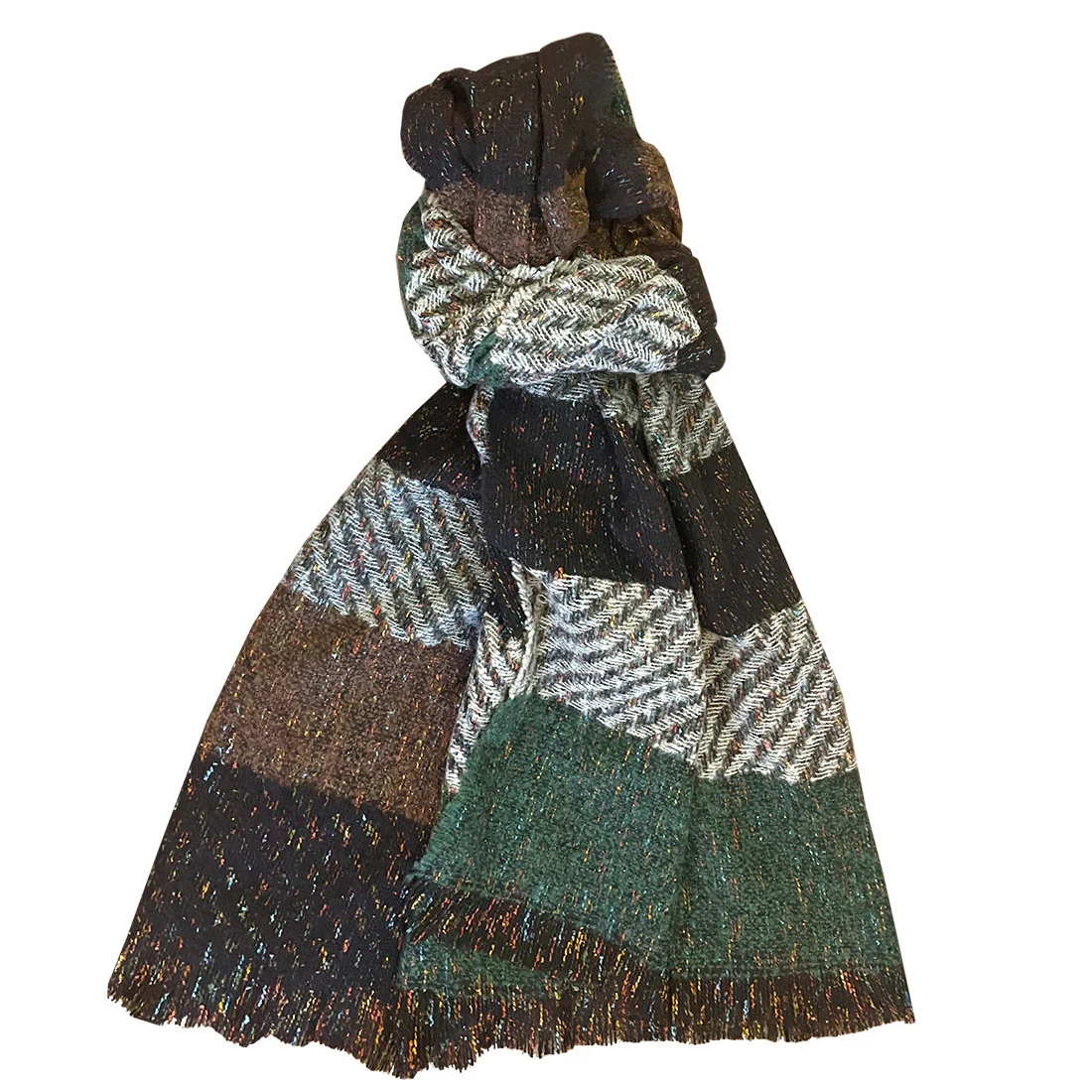 Women's Green Black & Grey Twill Stripe Scarf