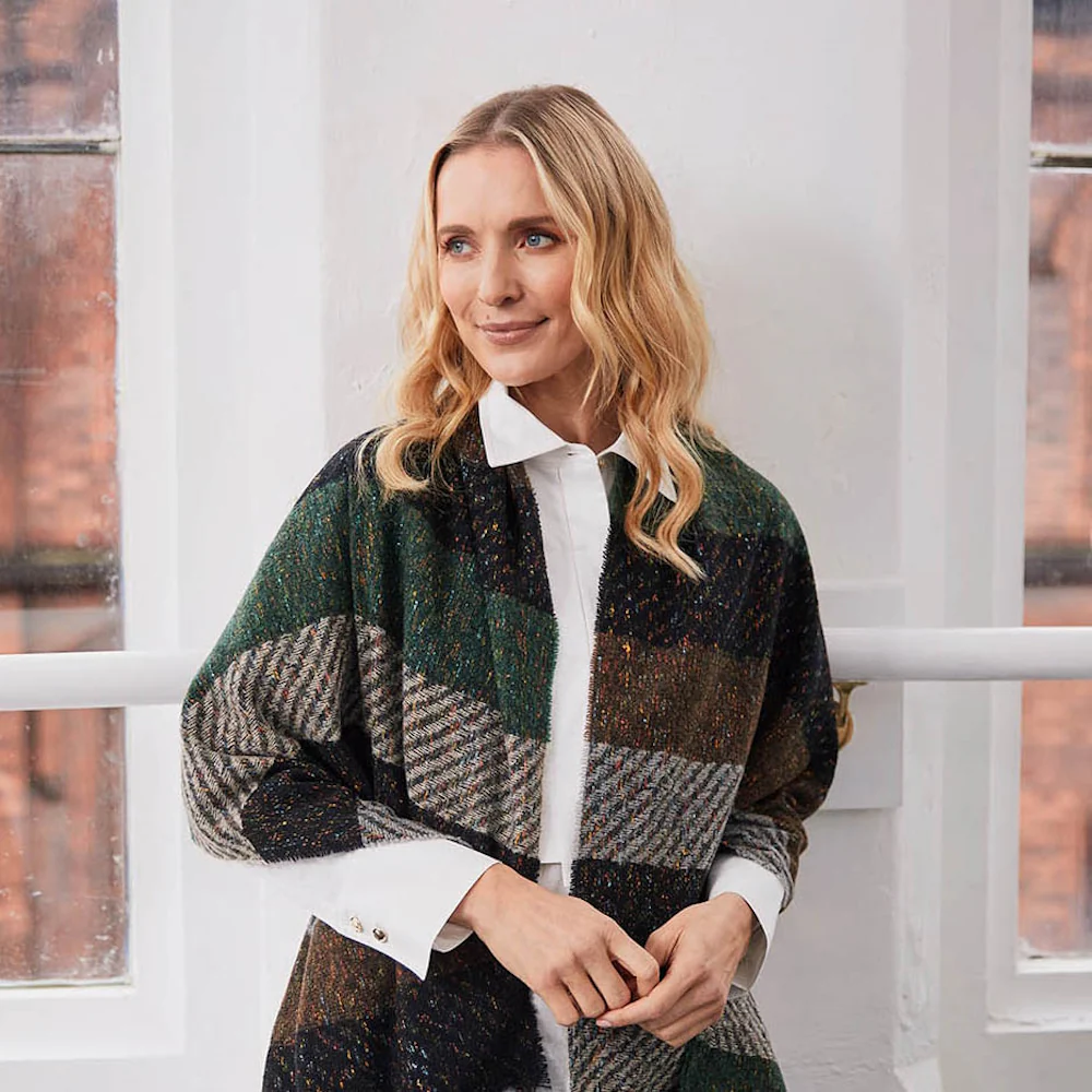 Women's Green Black & Grey Twill Stripe Scarf - Image 2