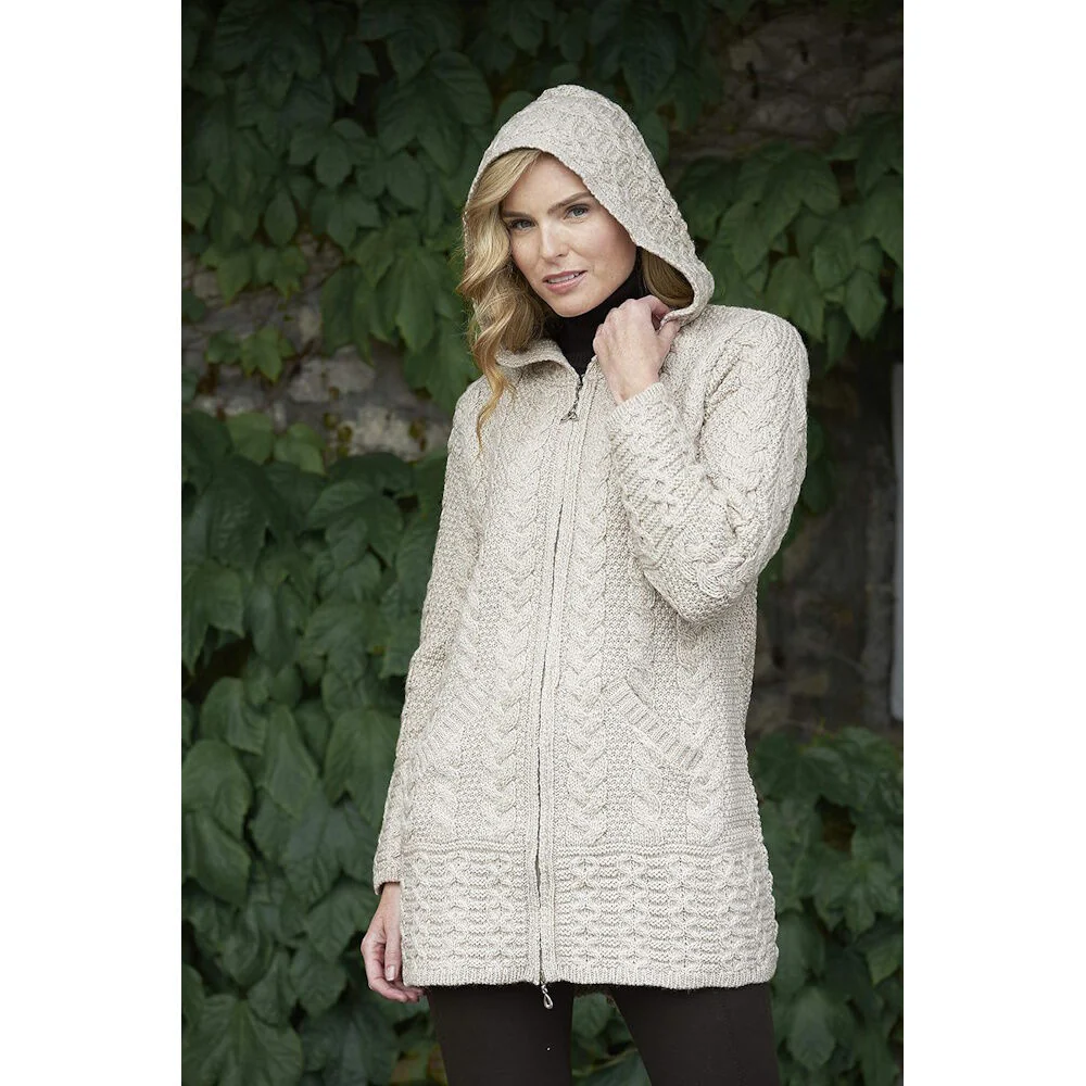 Women's Irish Cable Knitted Hooded Parsnip Coat - Image 3