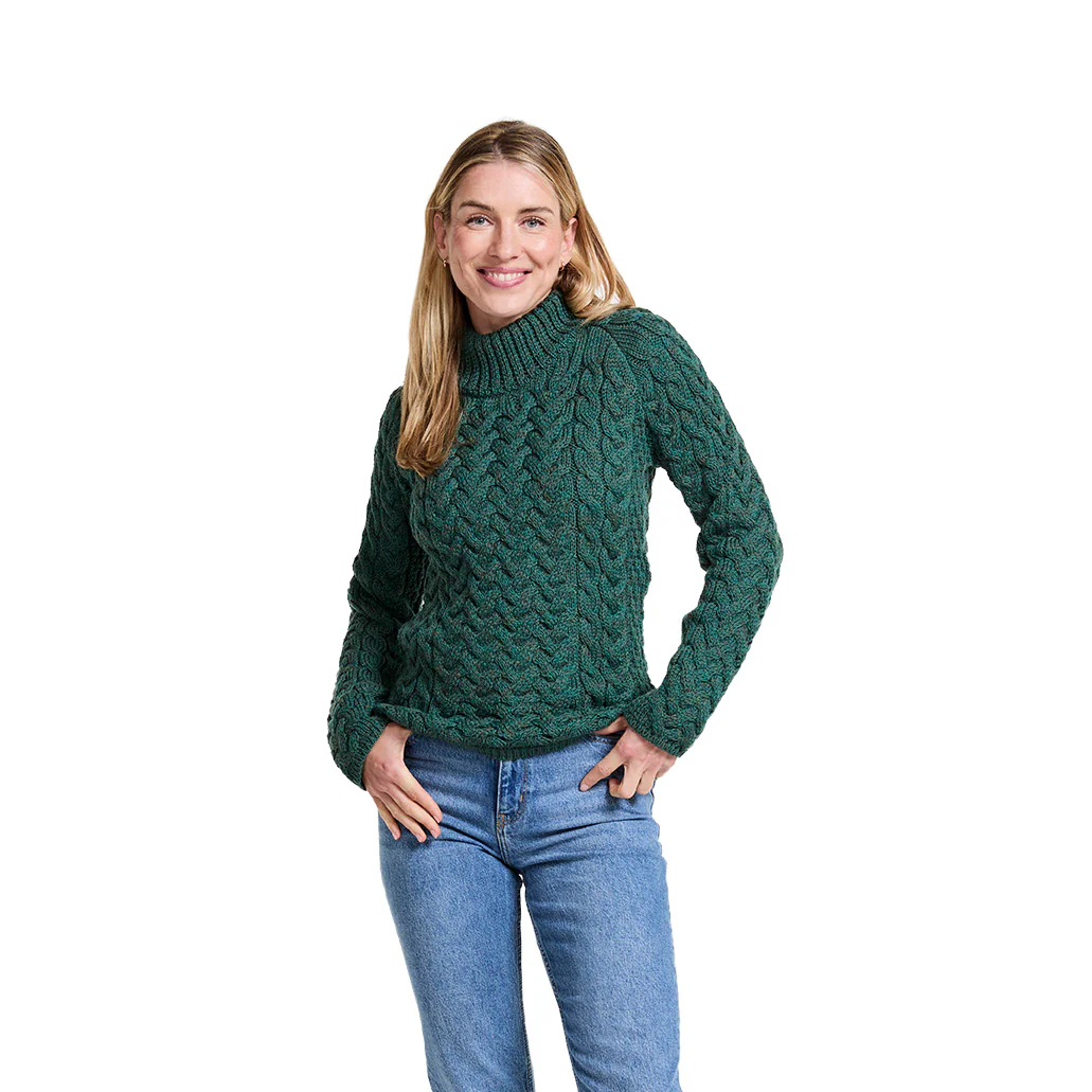 Women's Knightstown Merino Aran Crew Green Sweater
