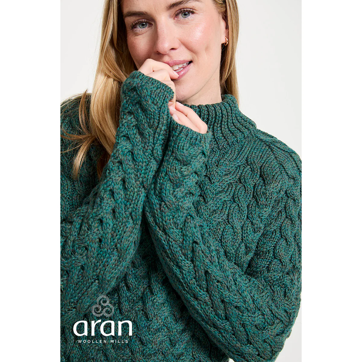 Women's Knightstown Merino Aran Crew Green Sweater - Image 3