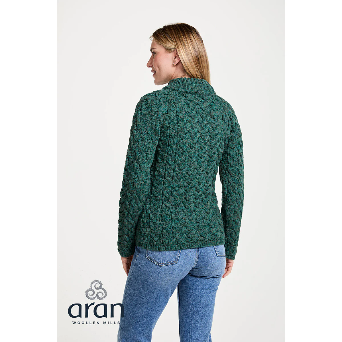 Women's Knightstown Merino Aran Crew Green Sweater - Image 4