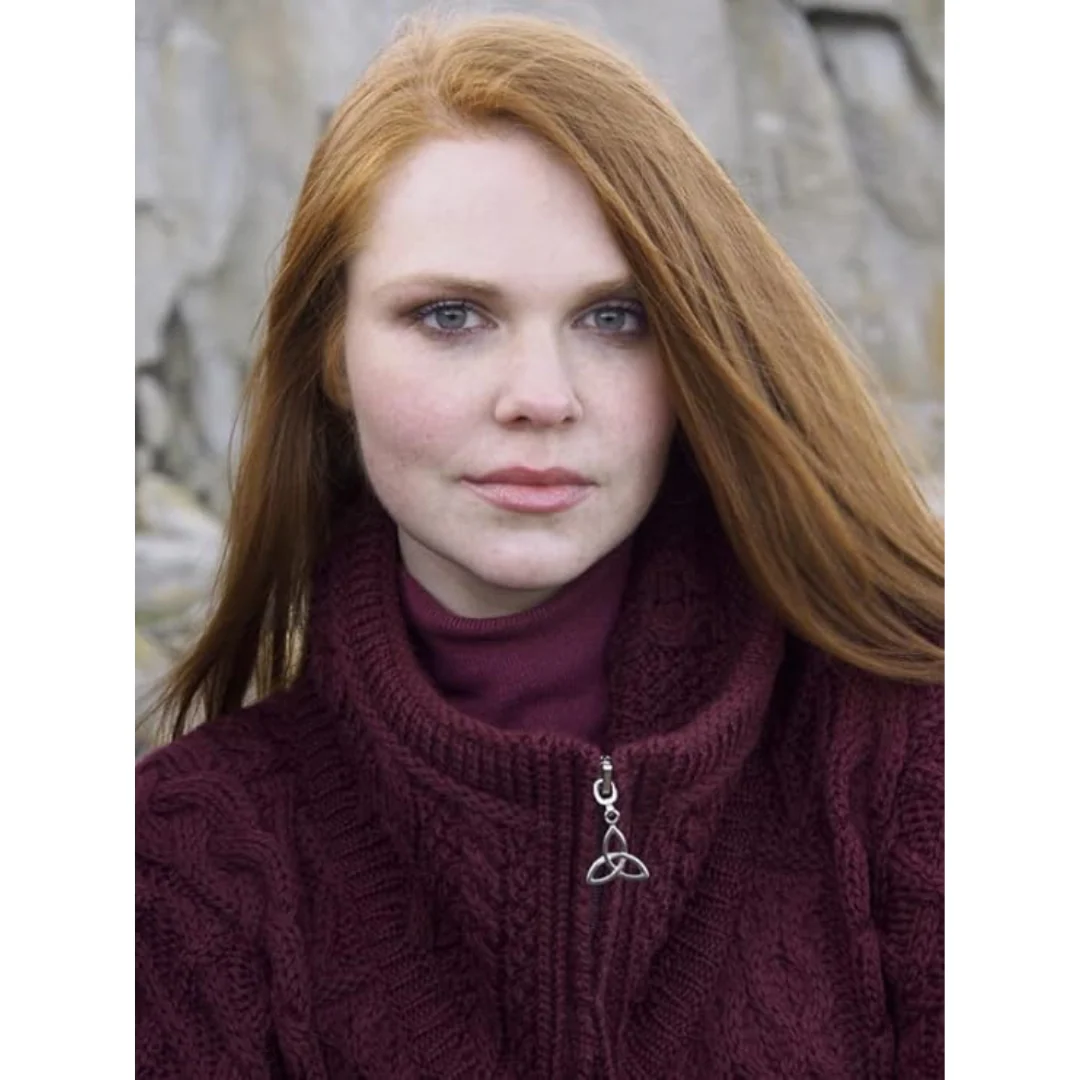Women's Merino Double Collar Aran Wine Coat - Image 4