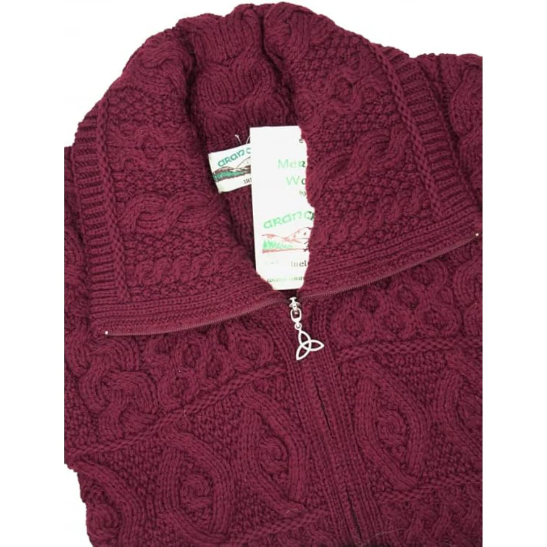 Women's Merino Double Collar Aran Wine Coat - Image 6