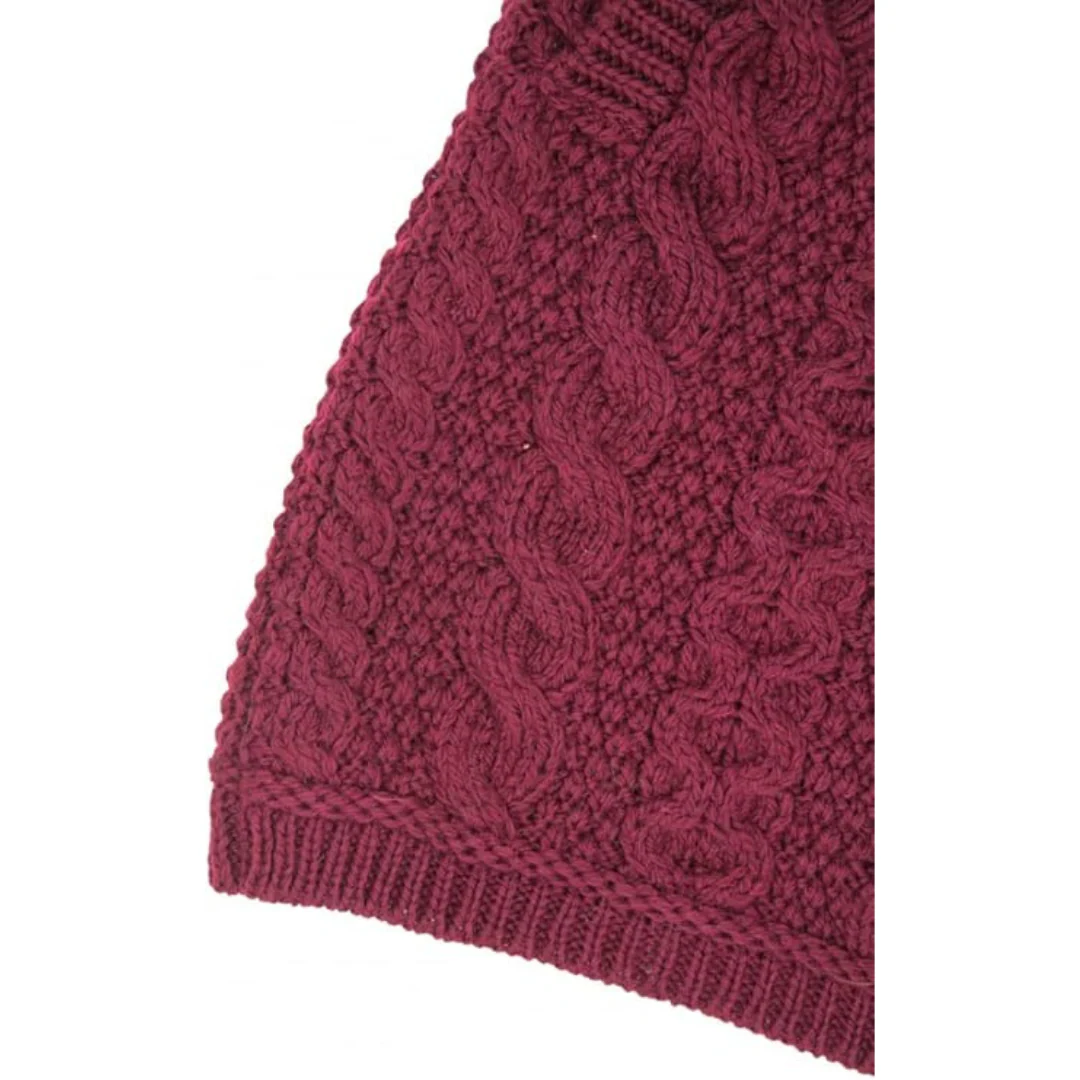 Women's Merino Double Collar Aran Wine Coat - Image 7