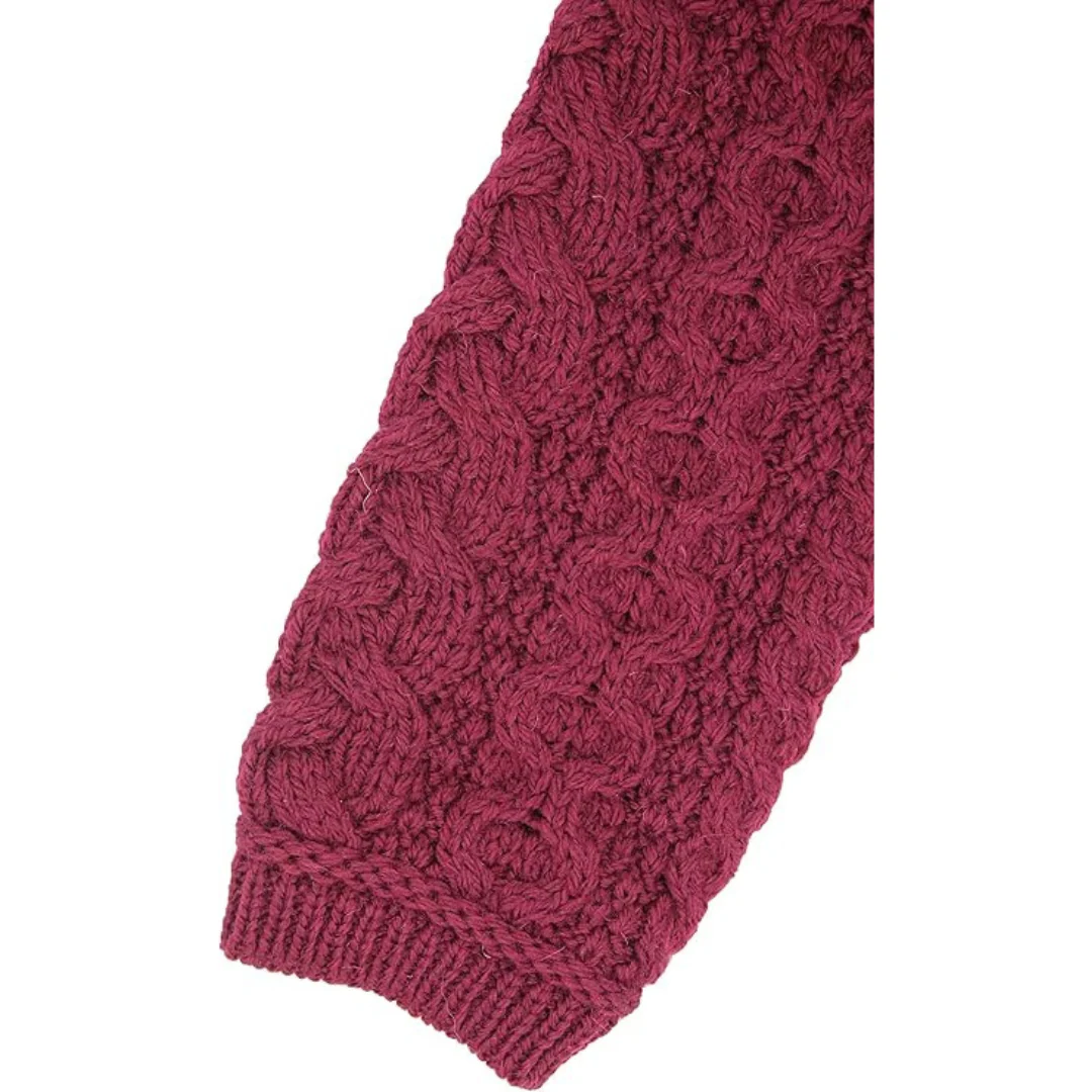 Women's Merino Double Collar Aran Wine Coat - Image 8