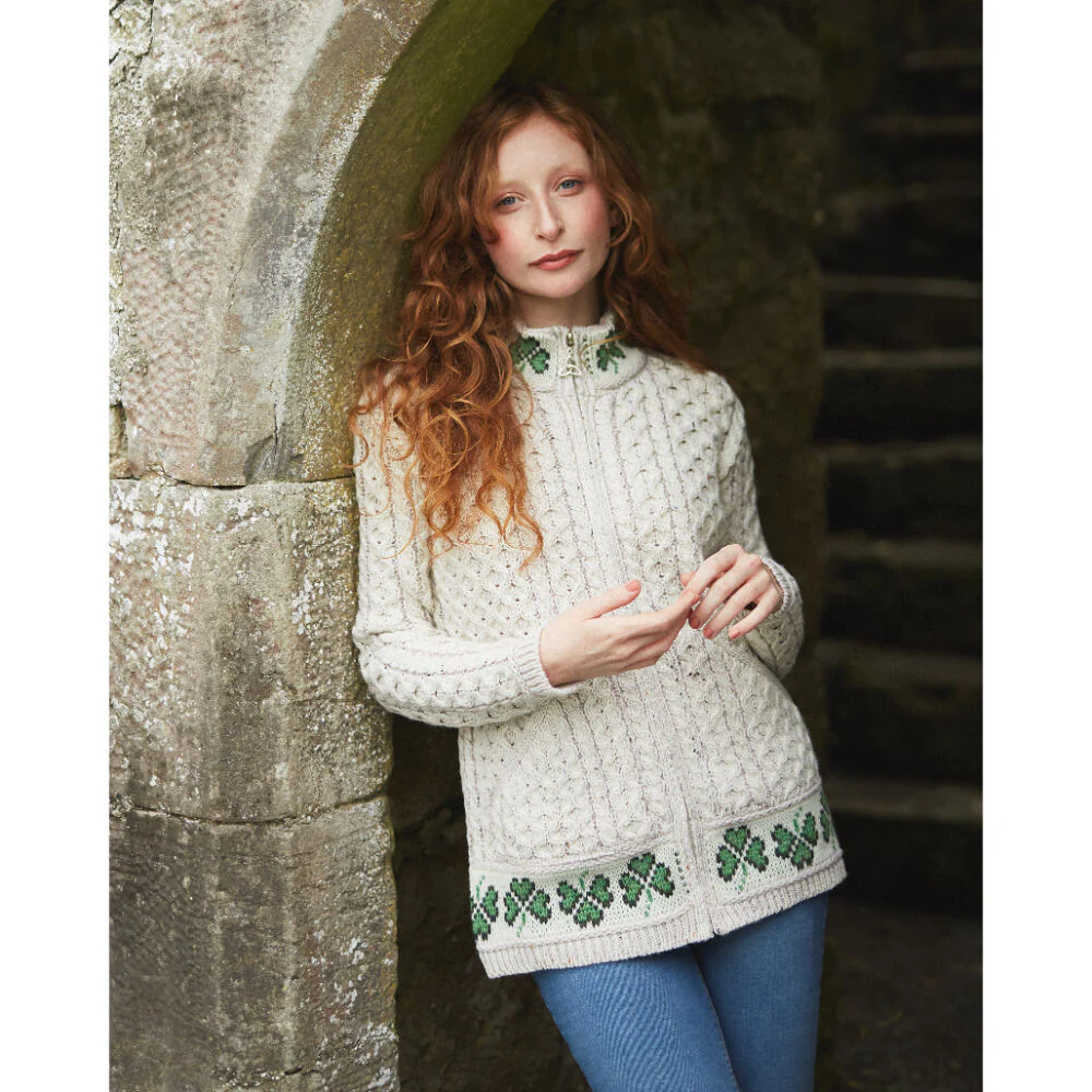 Women's Merino Wool Shamrock Zip Cardigan - Image 3