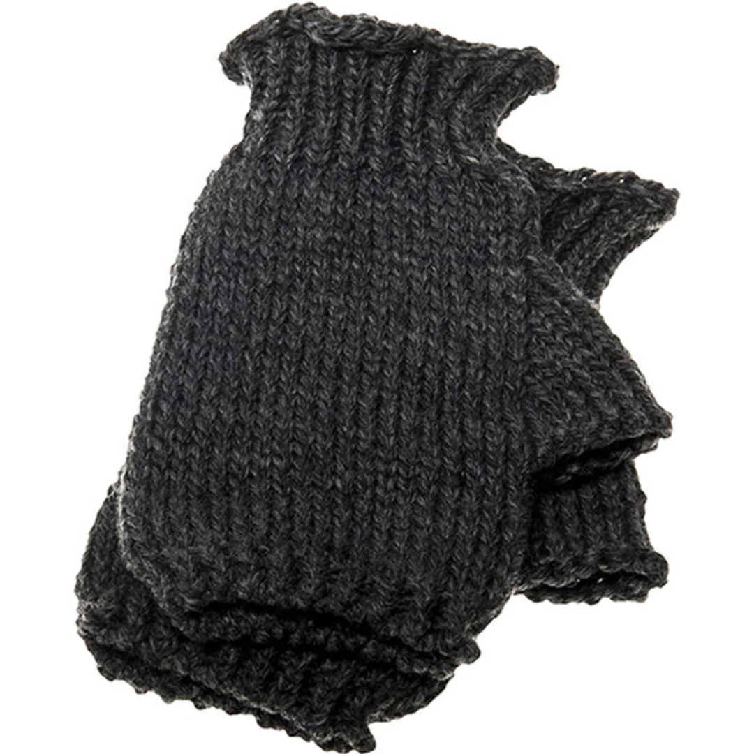 Women's Nepped Wool Charcoal Fingerless Mittens - Image 2