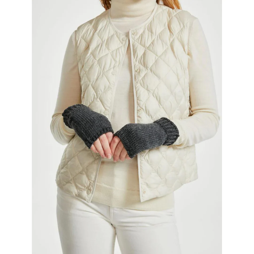 Women's Nepped Wool Charcoal Fingerless Mittens - Image 4
