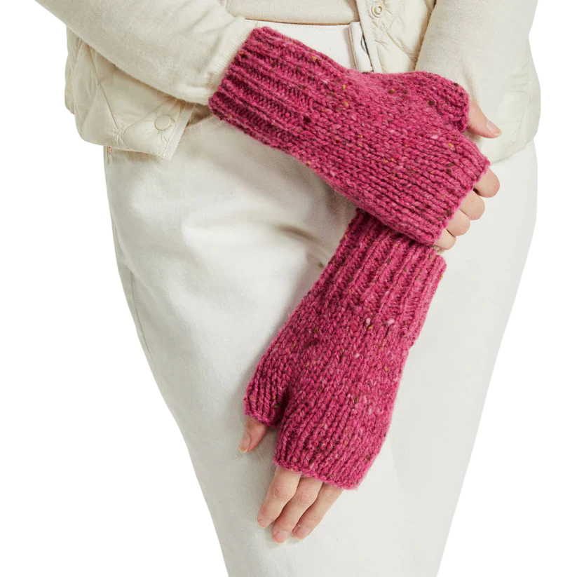 Women's Nepped Wool Pink Fingerless Mittens
