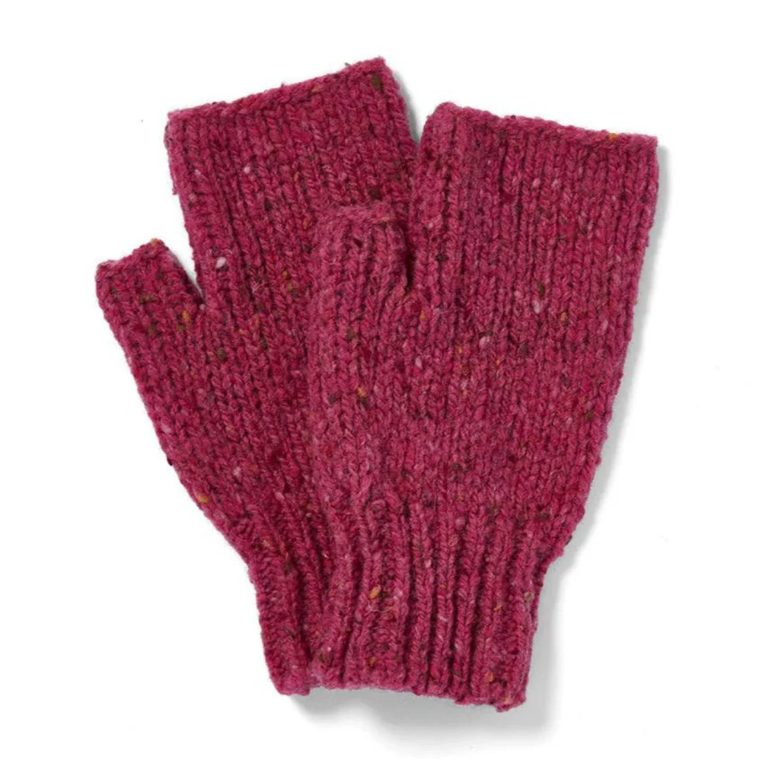 Women's Nepped Wool Pink Fingerless Mittens - Image 2