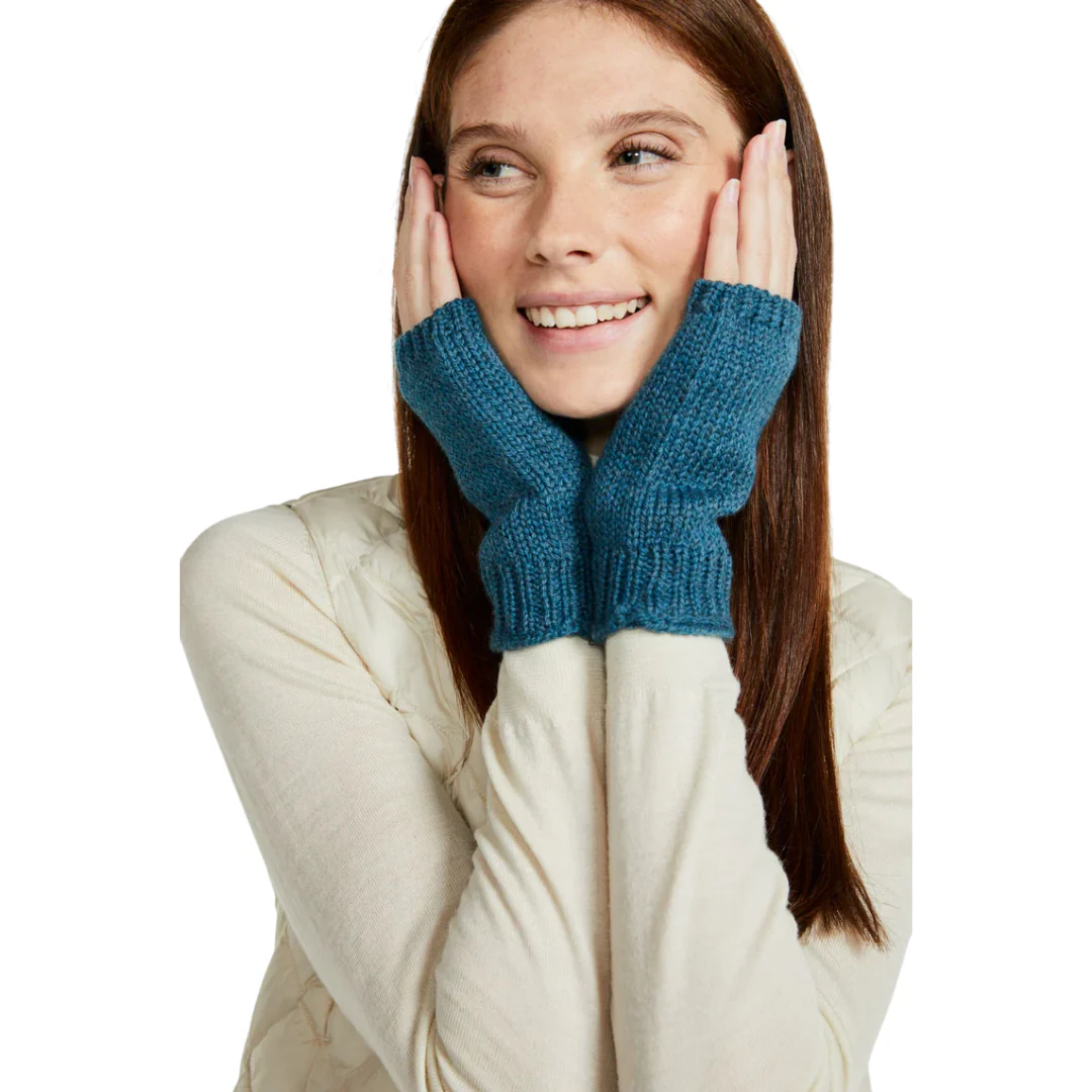 Women's Nepped Wool Teal Fingerless Mitts