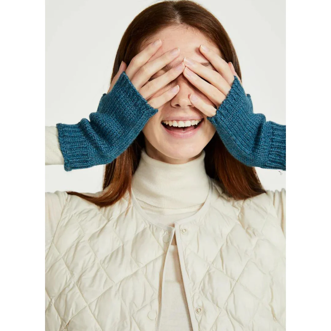Women's Nepped Wool Teal Fingerless Mitts - Image 3