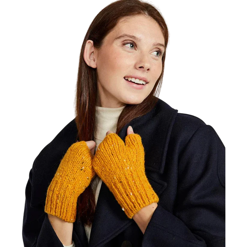 Women's Nepped Wool Yellow Fingerless Mittens