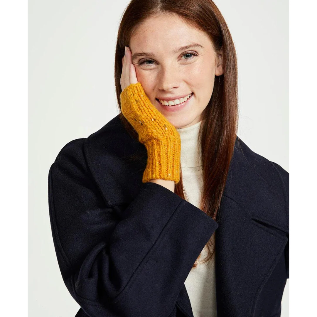 Women's Nepped Wool Yellow Fingerless Mittens - Image 3