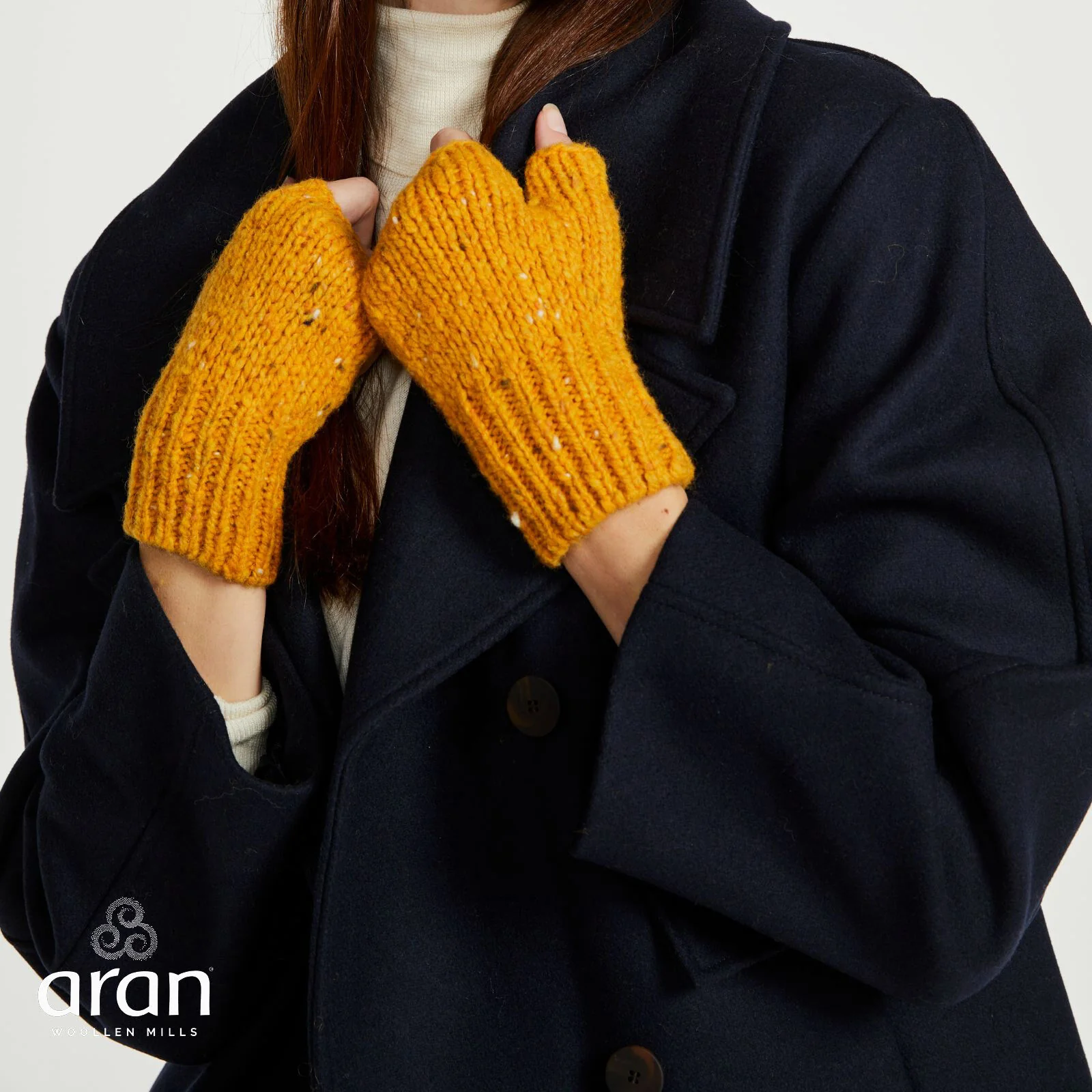 Women's Nepped Wool Yellow Fingerless Mittens - Image 4