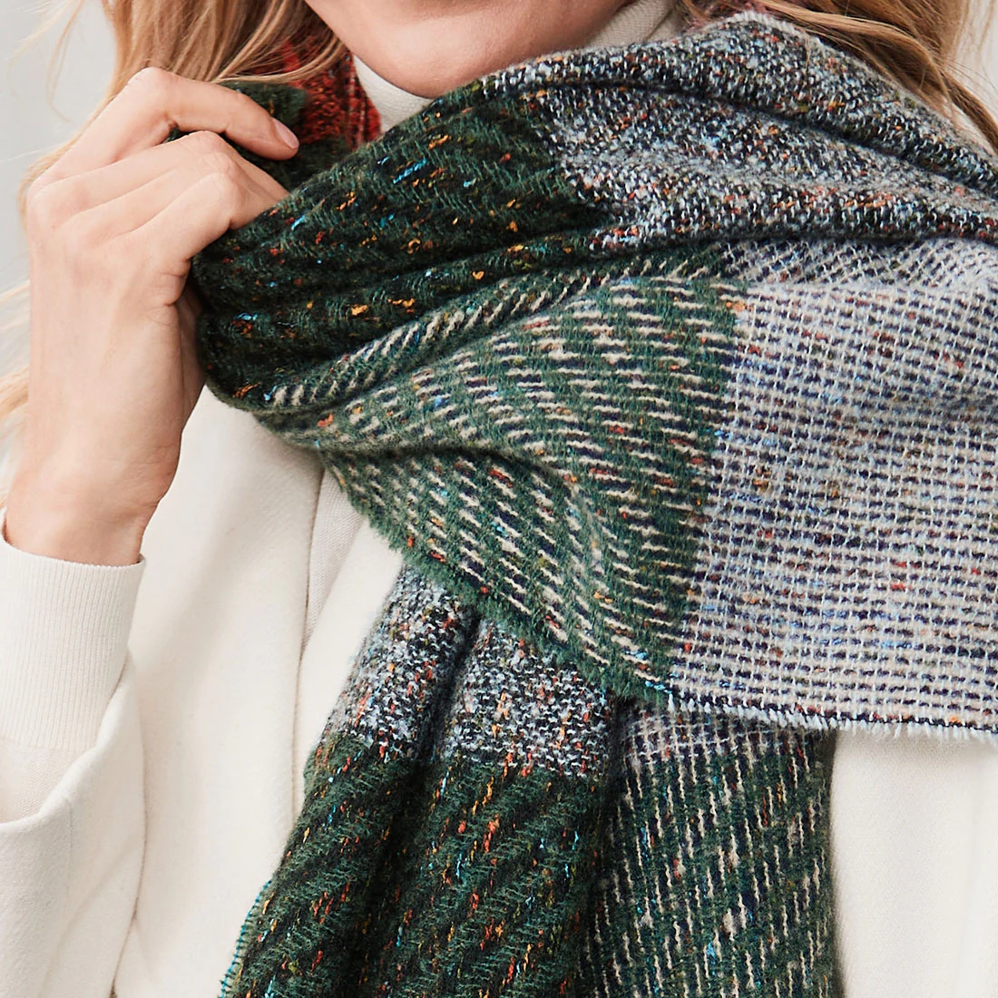 Women's Orange & Pink Check Square Twill Scarf - Image 2