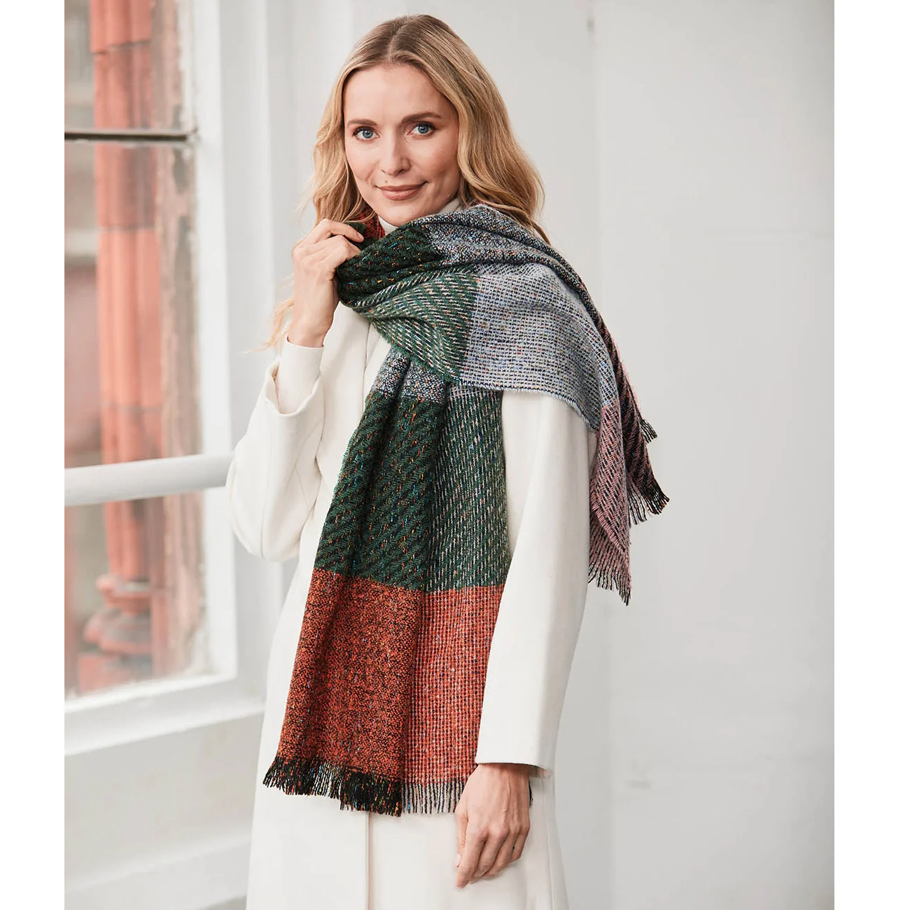 Women's Orange & Pink Check Square Twill Scarf - Image 3