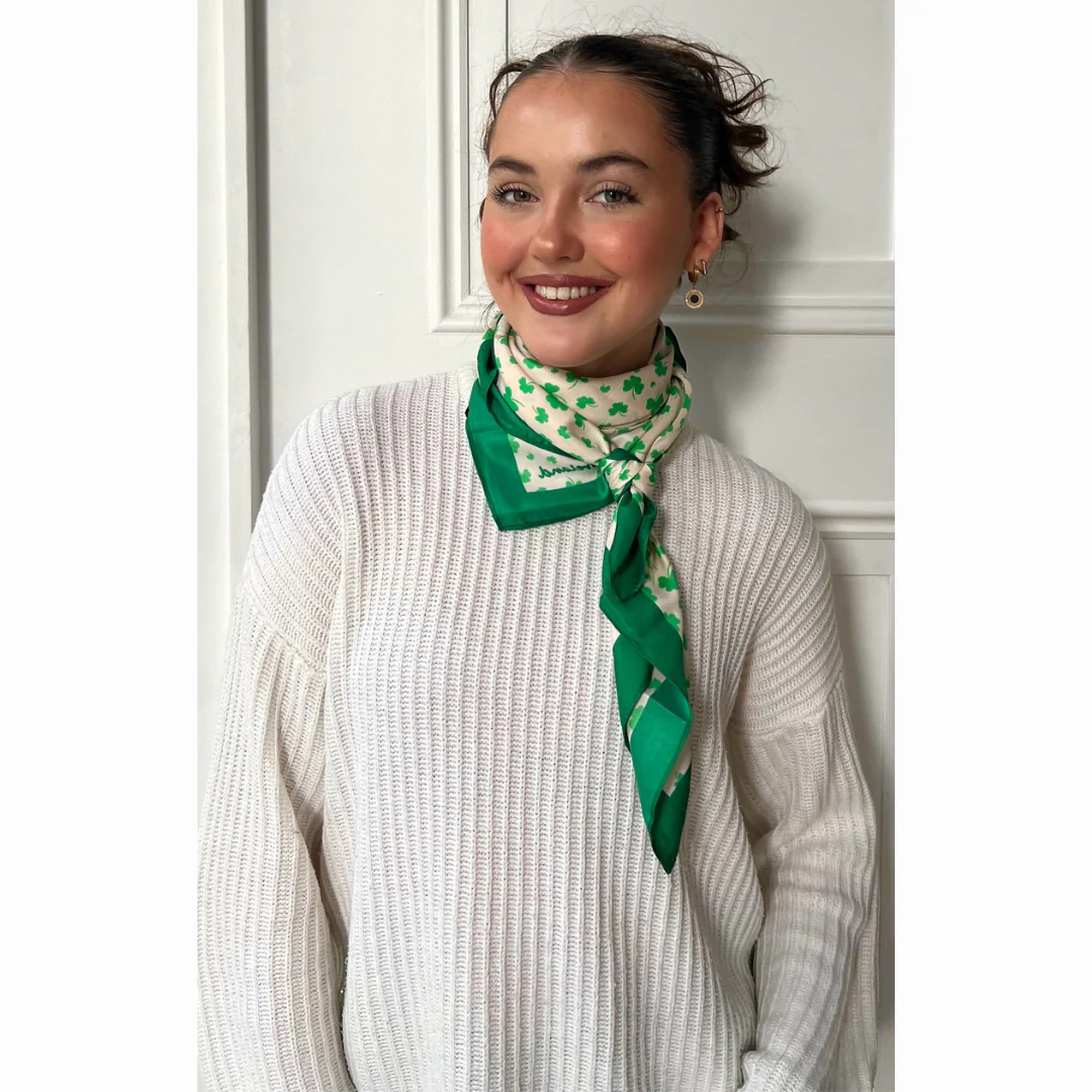 Women's Polysilk Green And Cream Shamrock Scarf - Image 2