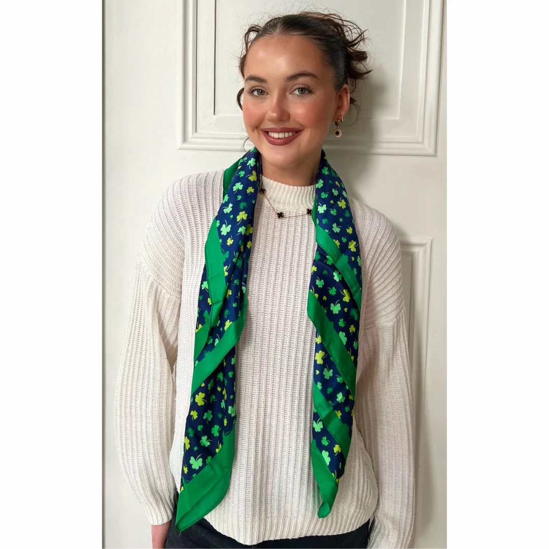 Women's Polysilk Green And Navy Shamrock Scarf