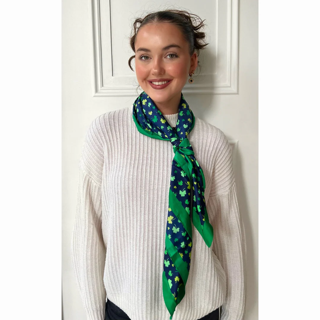 Women's Polysilk Green And Navy Shamrock Scarf - Image 2
