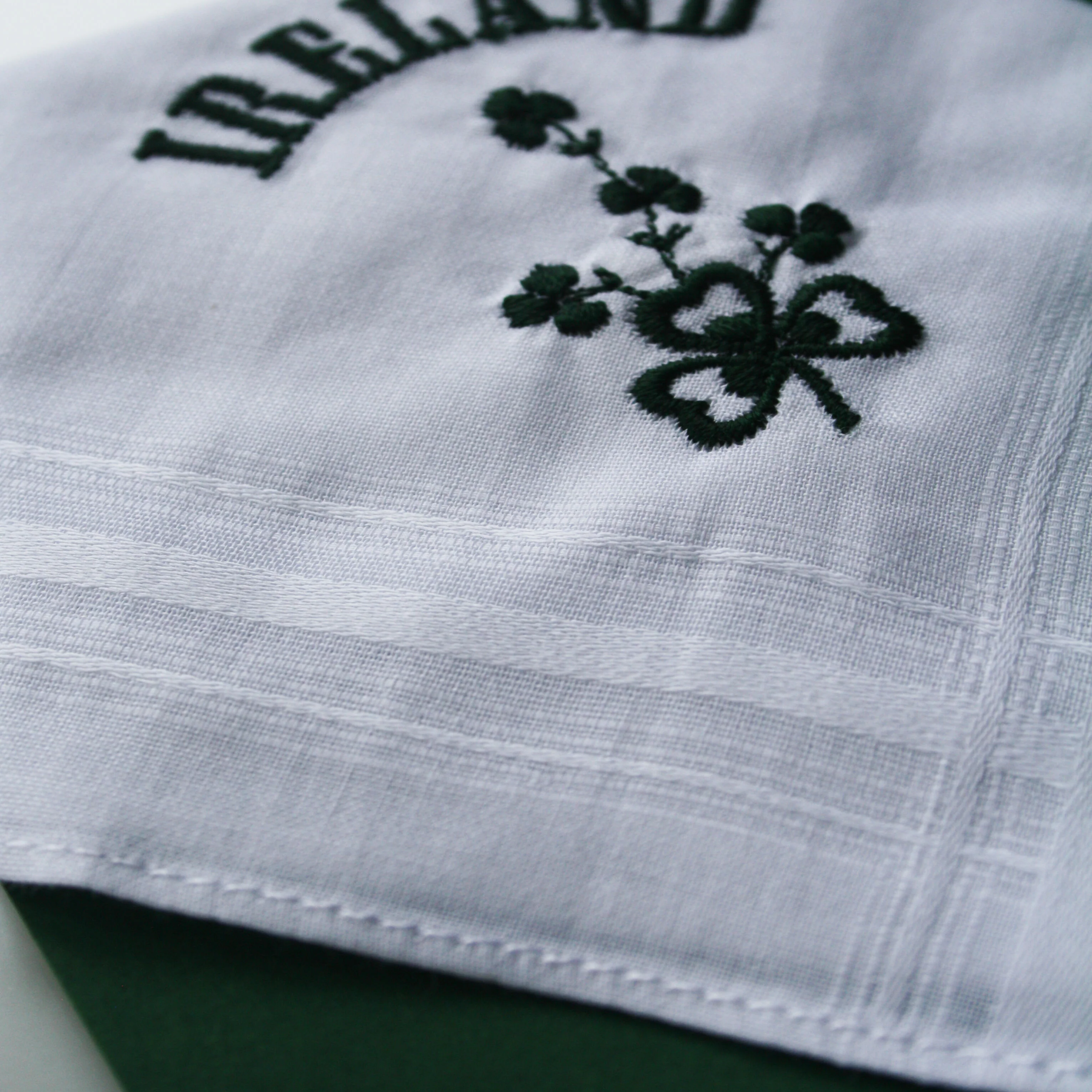 Women's Pure Linen Handkerchief With Green Shamrock Print - Image 2