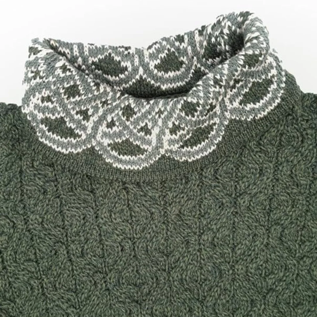 Women's Ranelagh Jacquard Aran Green Jumper - Image 3