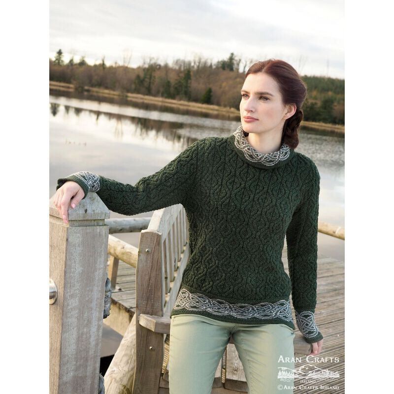 Women's Ranelagh Jacquard Aran Green Jumper - Image 6