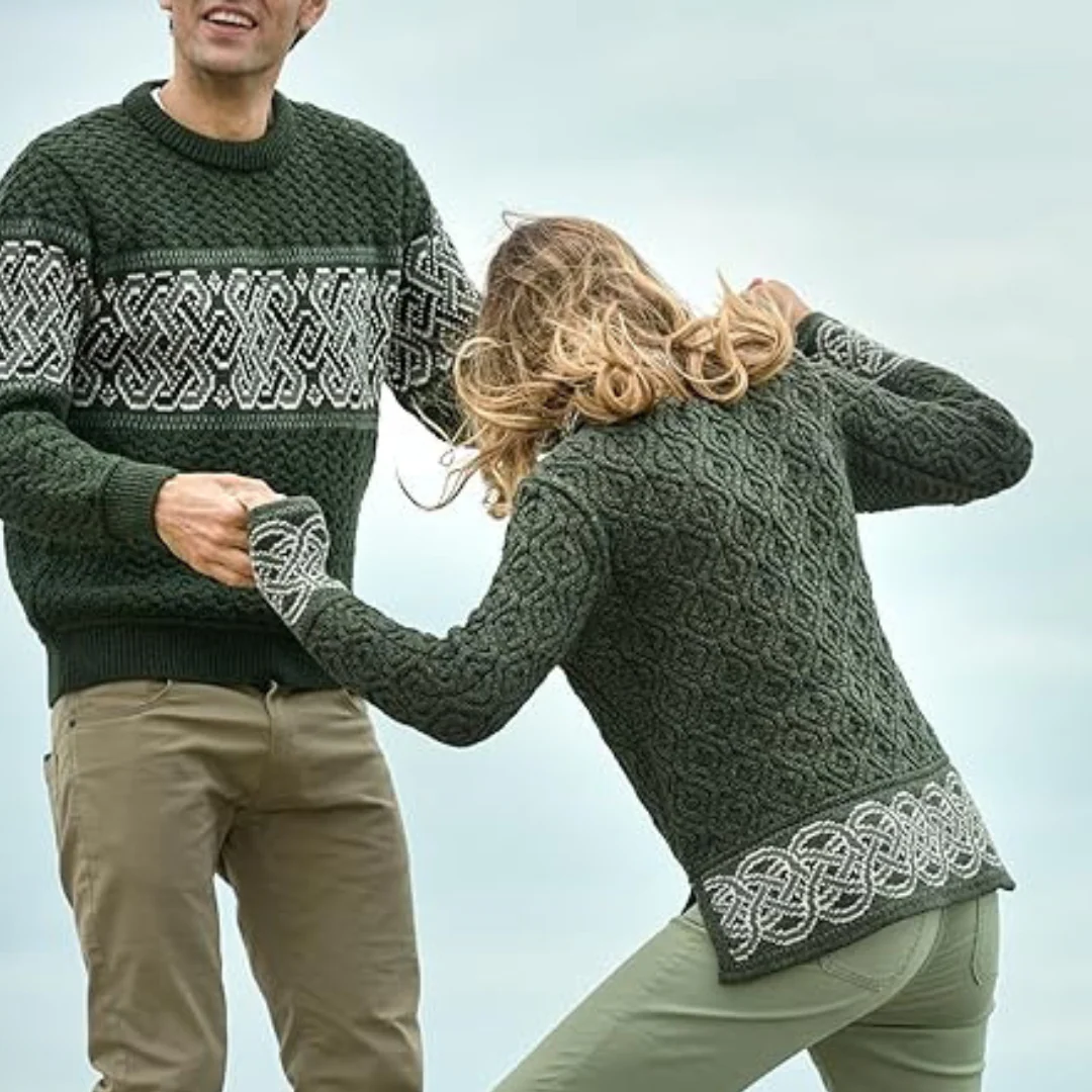 Women's Ranelagh Jacquard Aran Green Jumper - Image 7