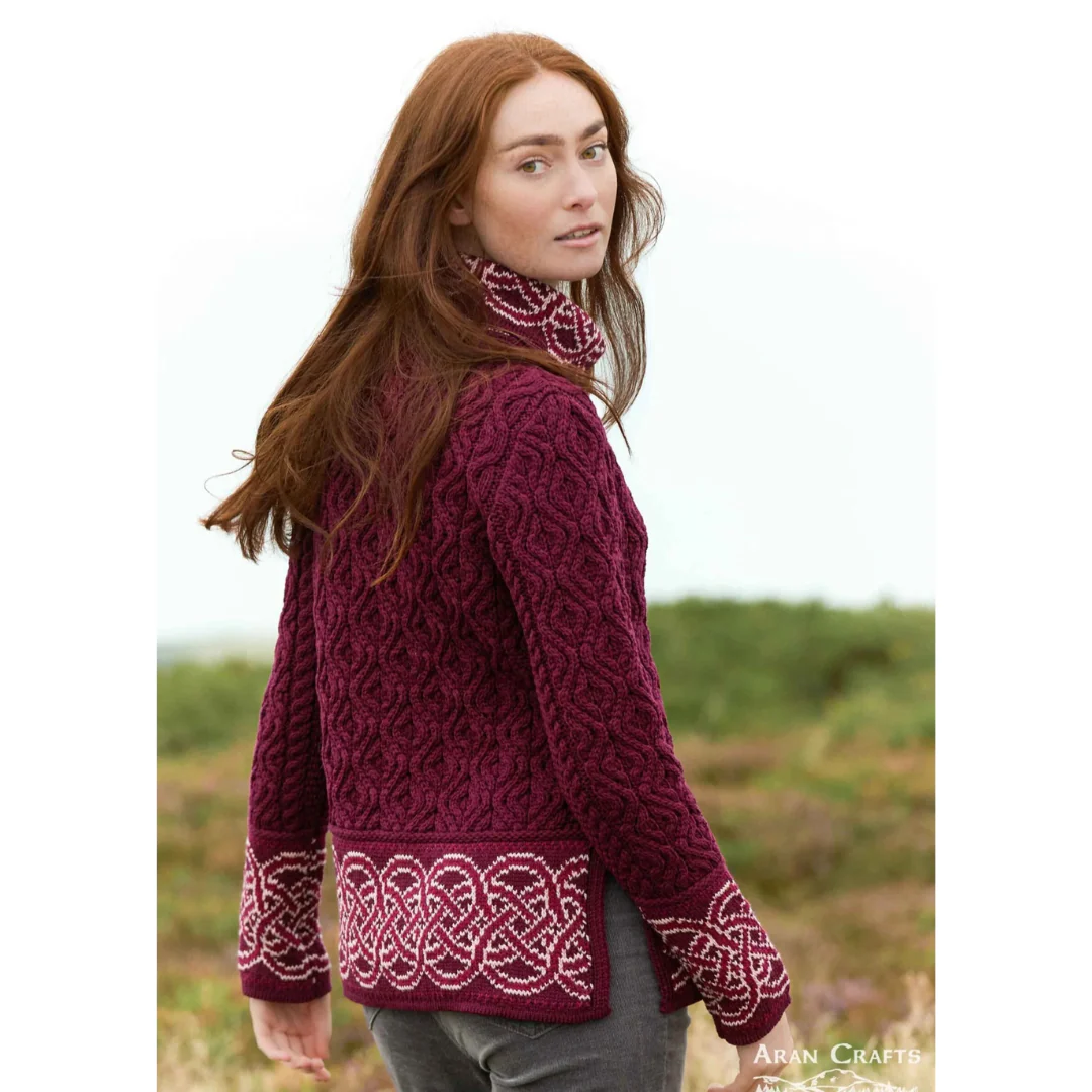 Women's Ranelagh Jacquard Wine Jumper - Image 3
