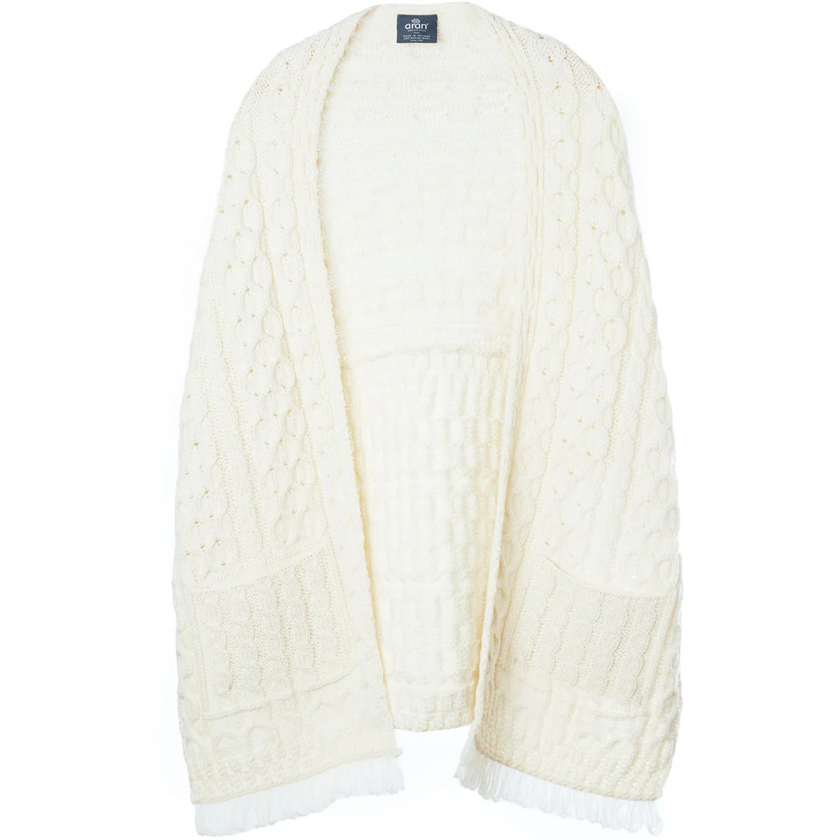 Women's Shannon Throwover Merino Aran Cream Wrap