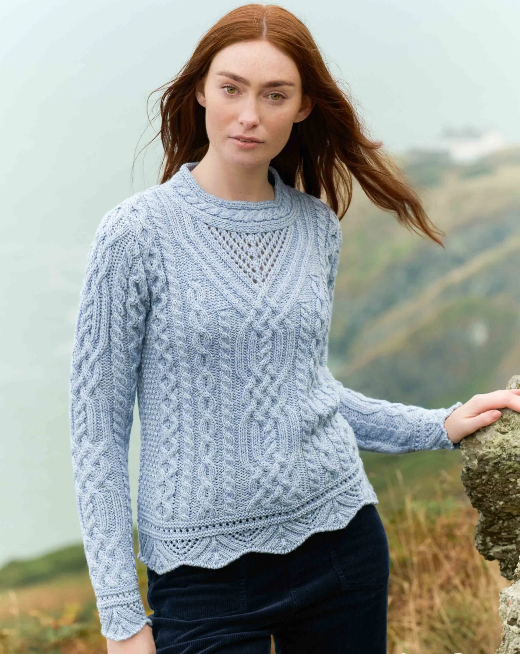 Women's Streedagh Scallop Lace Stitch Ice Marl Aran Jumper