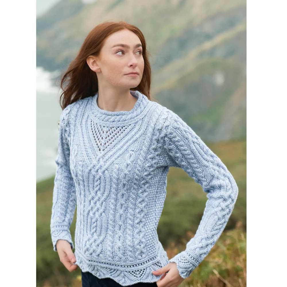 Women's Streedagh Scallop Lace Stitch Ice Marl Aran Jumper - Image 2