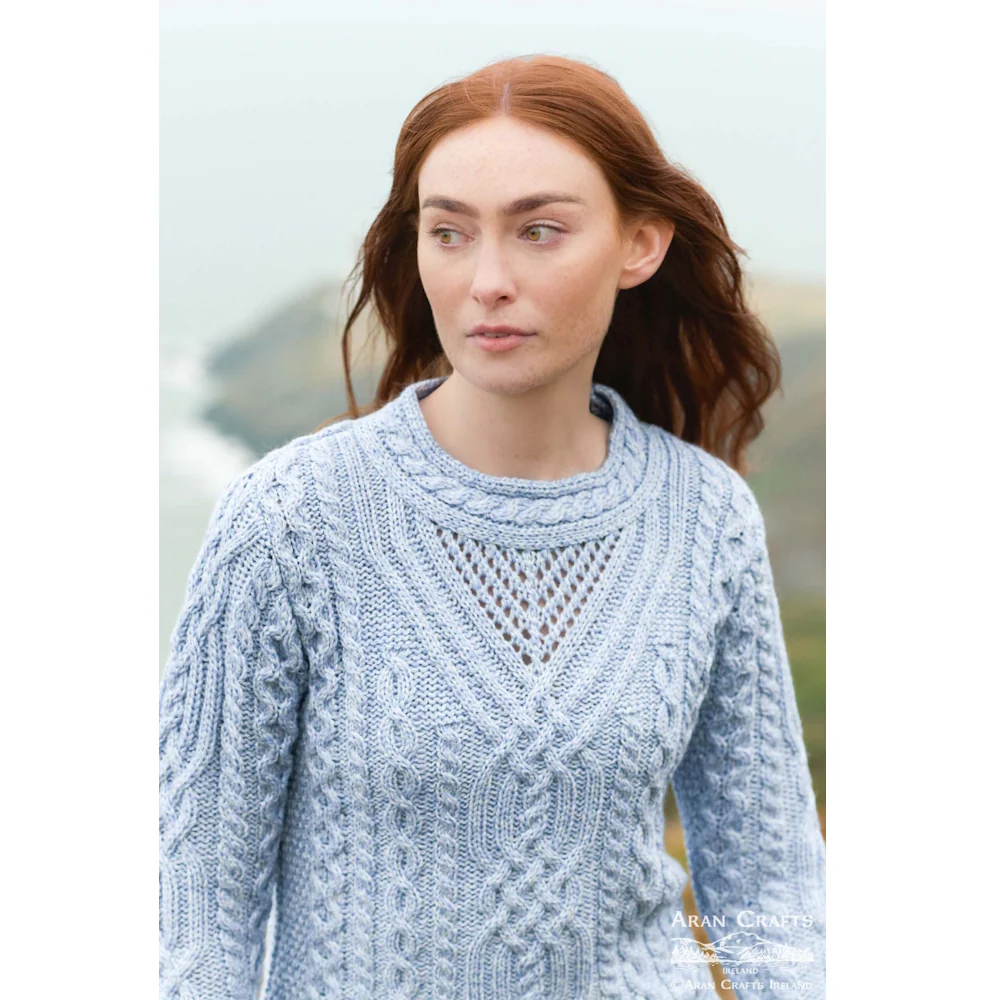 Women's Streedagh Scallop Lace Stitch Ice Marl Aran Jumper - Image 3
