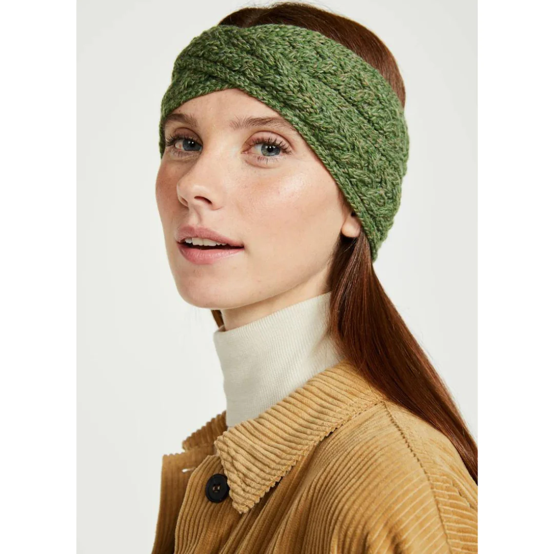 Women's Super Soft Merino Wool Green Crossover Headband - Image 3