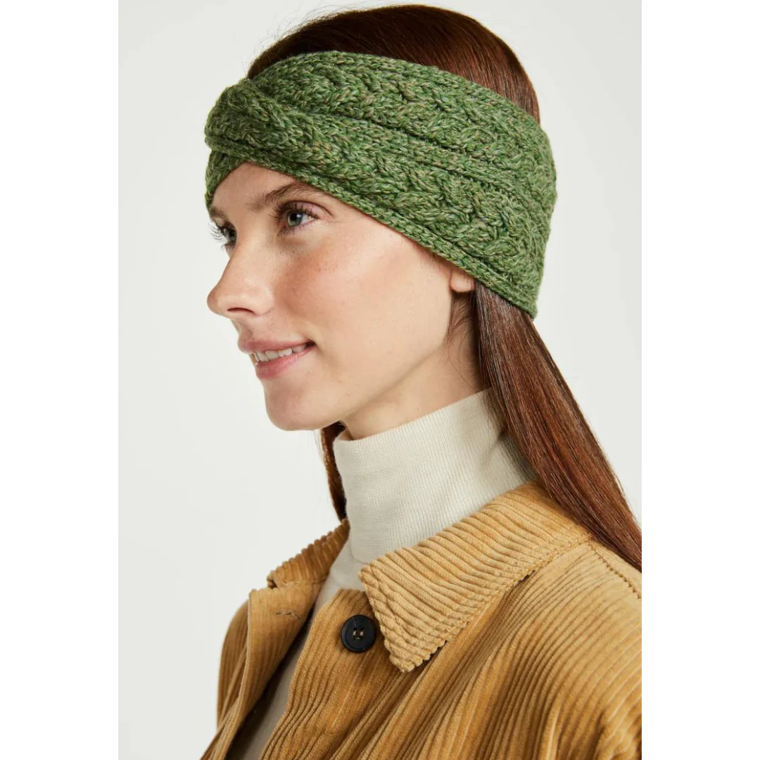 Women's Super Soft Merino Wool Green Crossover Headband - Image 4
