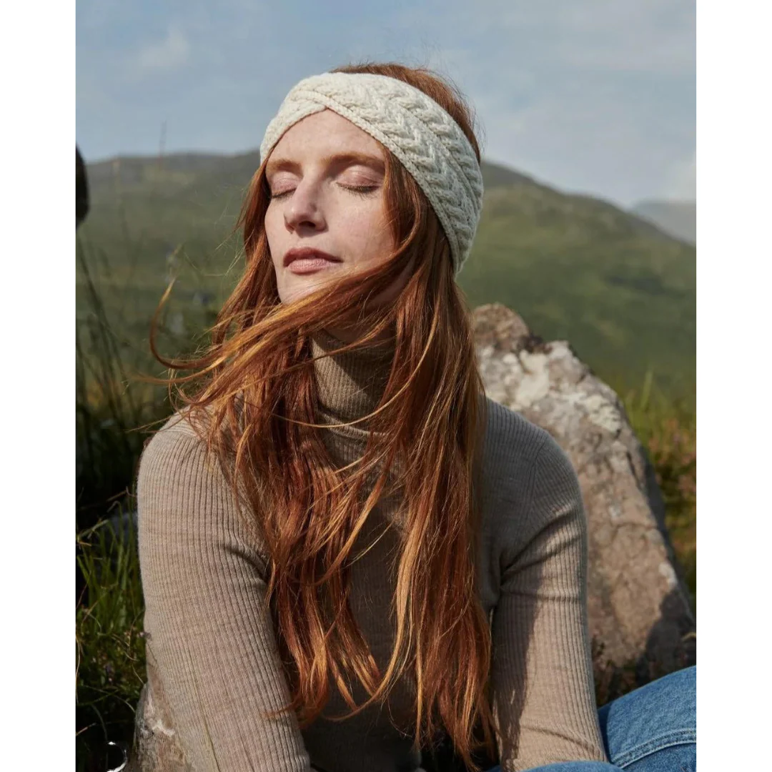 Women's Super Soft Merino Wool Natural Crossover Headband - Image 4