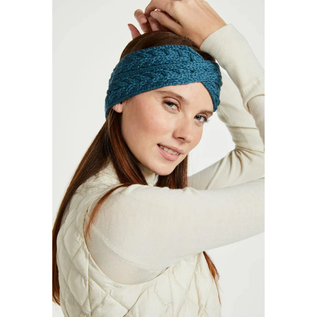 Women's Super Soft Merino Wool Teal Crossover Headband - Image 3